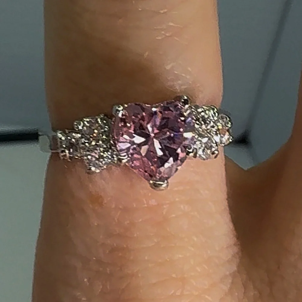 Sterling Silver Pink Heart Ring with Silver Accents
